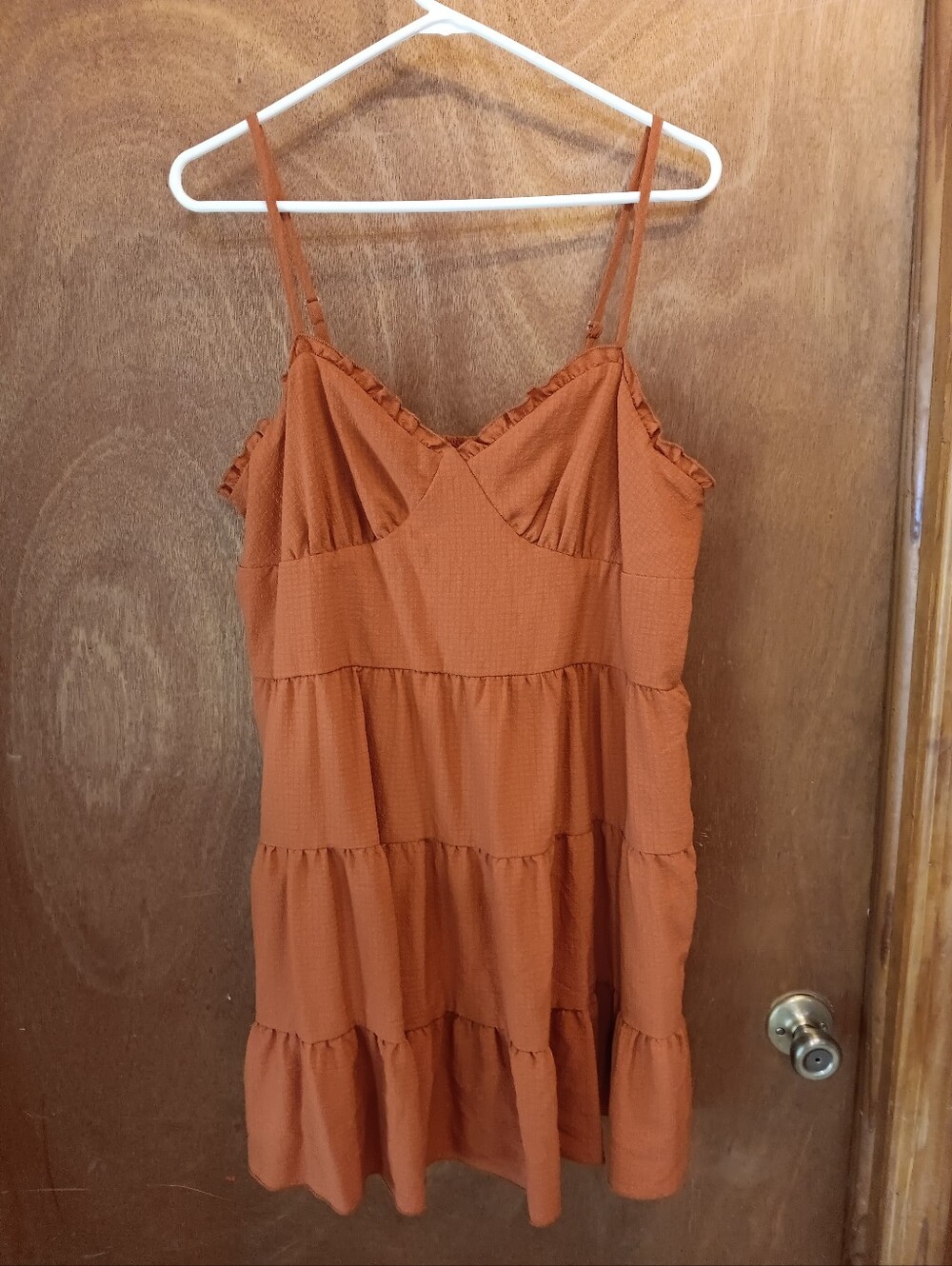 No Boundries. Burnt Orange Tiered Spaghetti Strap Dress